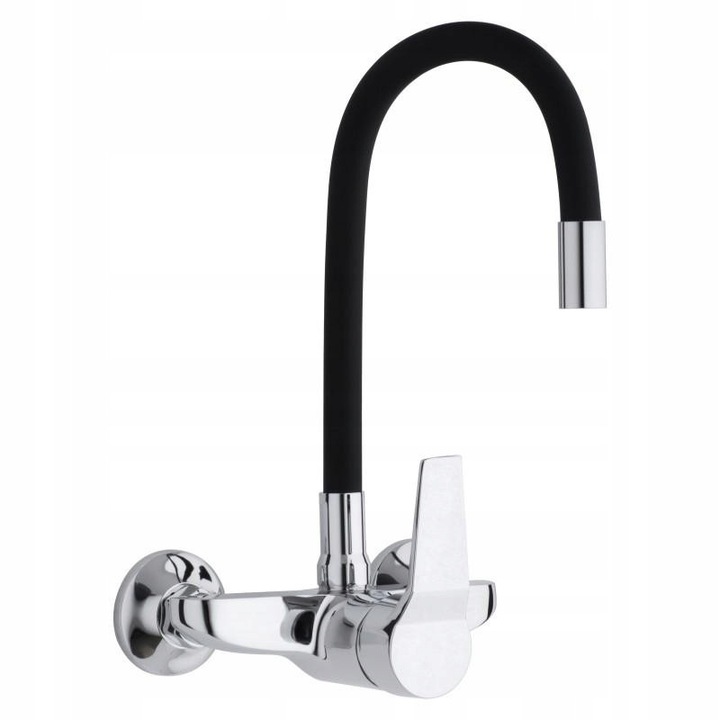 Baterie sanitara, Yoka Home, cu wylewka elastica, crom/negru, 50cm, set complet