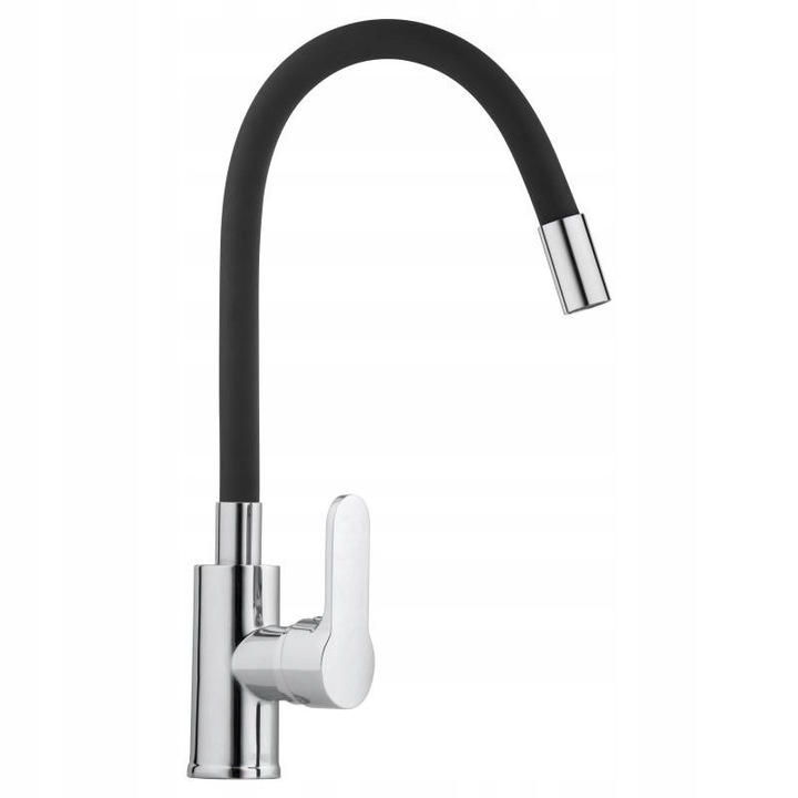 Baterie de bucatarie Yoka Home, cu wylewka flexibila, neagra, montare pe blat, set complet