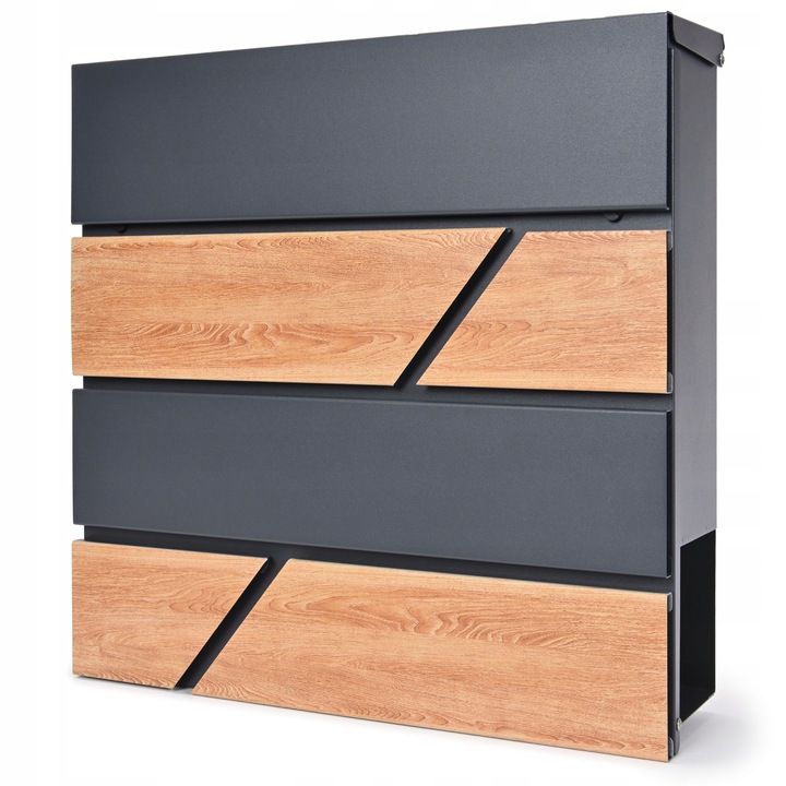 Cutie postala Verda SN3638, antracit RAL 7016, imitatie lemn, 37x37x10,5cm, cu suport pentru ziare