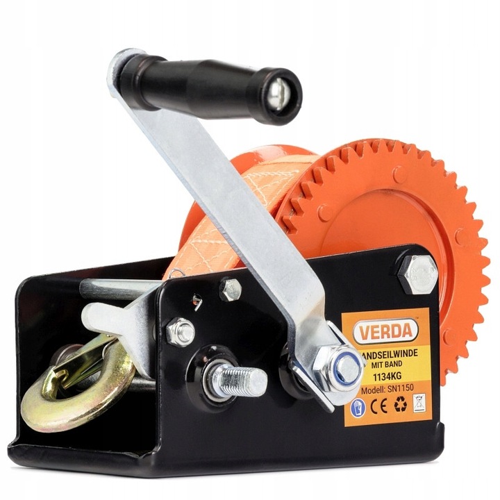 Winch manual cu manivela, Verda, 1134 kg, curea 10m, cu husa