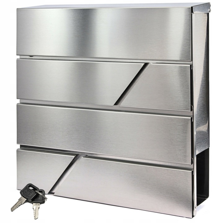 Cutie postala Verda din otel inoxidabil, argintie, cu suport pentru ziare, 37x37x11cm