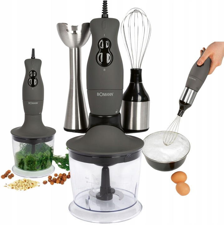 Bomann SMS 6055 3in1 mixer, 400W, 2 sebességfokozat, 0.5l tartály, fekete szín