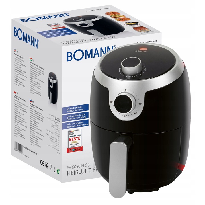 Frytkownica beztluszczowa Bomann FR H CB, 1.8L, 1000W, temperatura 80-200°C, compacta