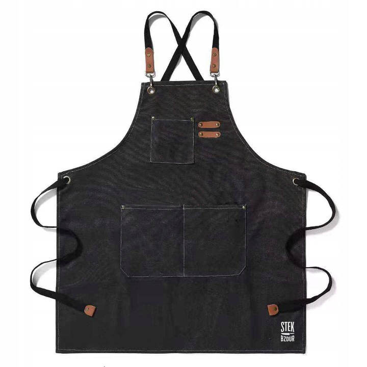 Fartuch bucatarie Stek Bzdur, unisex, negru, 3 buzunare, dimensiuni 75x68cm