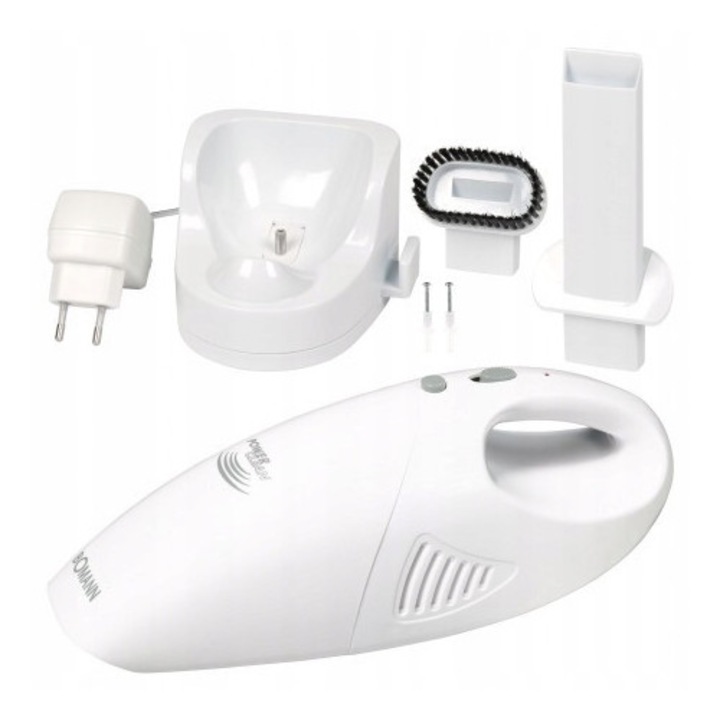 Aspirator auto Bomann CB 967, alb, 0,85 kg, cu acumulator triplu, perie pentru colturi inclusa