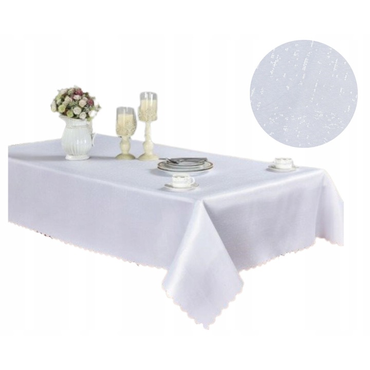 Obrus plamoodporny 160x300cm, alb, motiv deszczyk