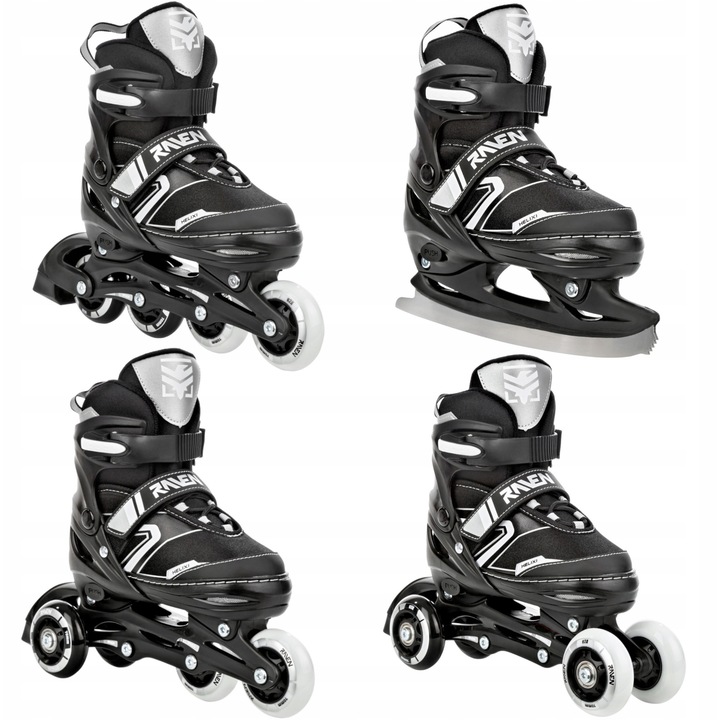 Rolki 4w1 Helixi, RAVEN, cu roti LED, 34-37, negru/gri