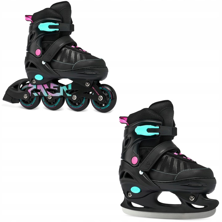 Rolki 2w1 RAVEN Oxen Mint/Roz 34-37, dimensiune reglabila 21cm-23,5cm, roti PU 72mm