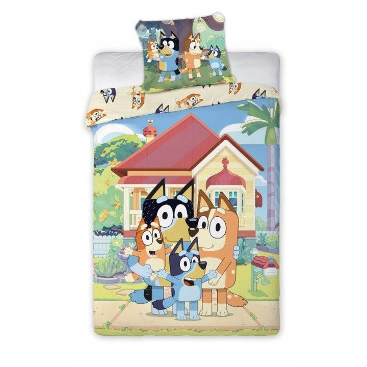 Lenjerie de pat Blue, 160x200cm, 100% bumbac, cu fermoar, pentru copii