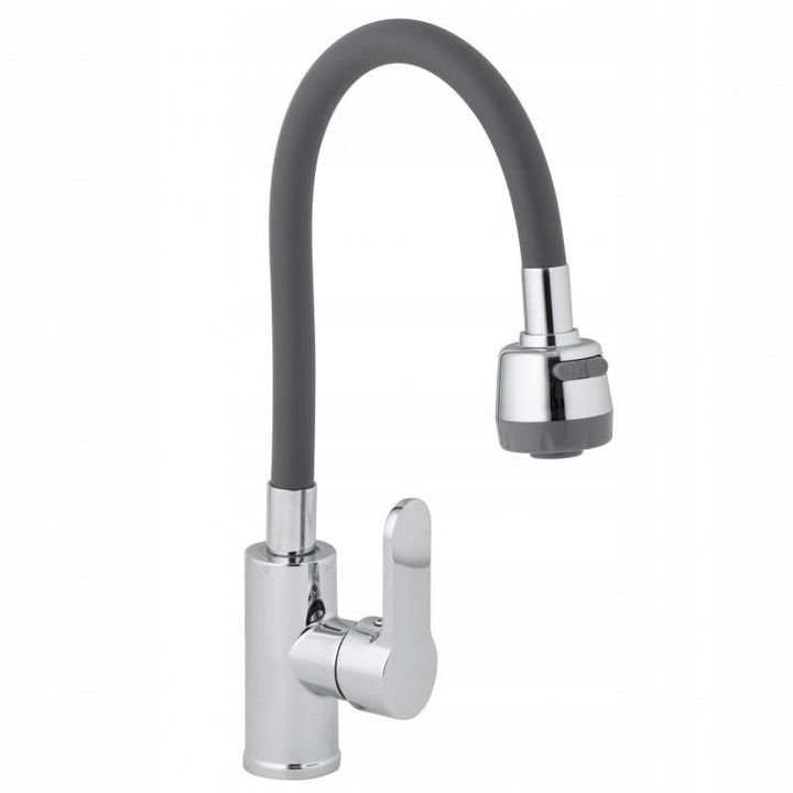 Konyhai csaptelep, Yoka Home, rugalmas kifolyóval, krómozott, kétfunkciós, szürke, munkalapra szerelhető