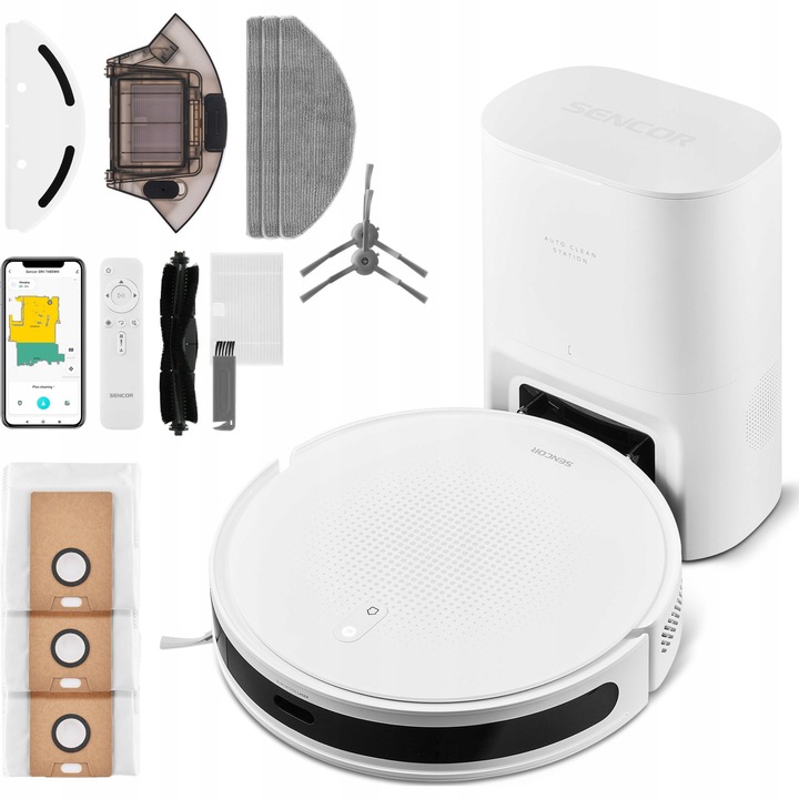 Aspirator robot Sencor SRV 7485WH, putere 5000Pa, navigatie LiDAR, alb, 8,3cm