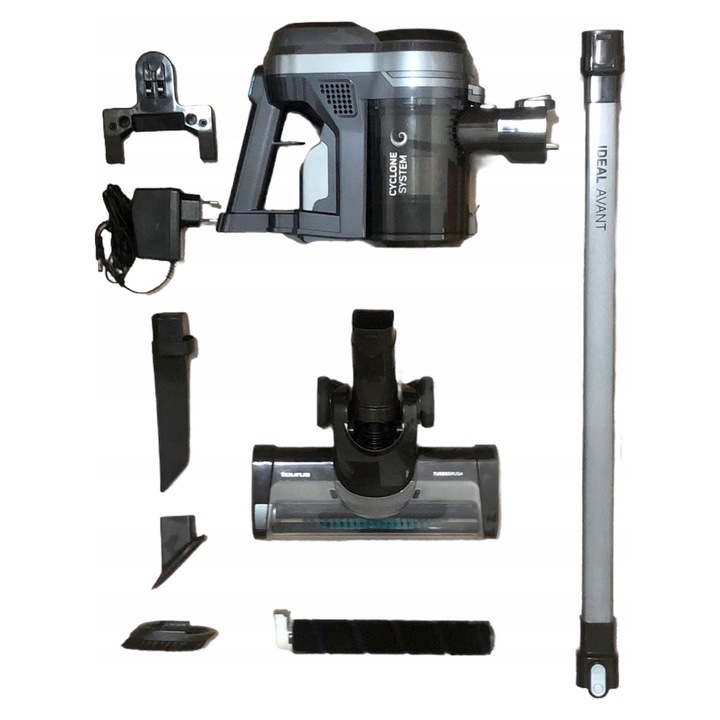 Aspirator vertical Taurus HVCA7290B, tehnologie ciclonica, filtru HEPA, 4000W, set cu 2 turboscoate, 0,65l, argintiu/gri