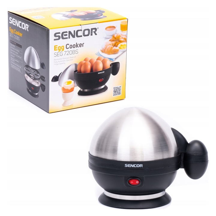 Aparat de fiert oua Sencor SEG 720BS, 3 functii, capacitate 7 oua, negru cu capac argintiu