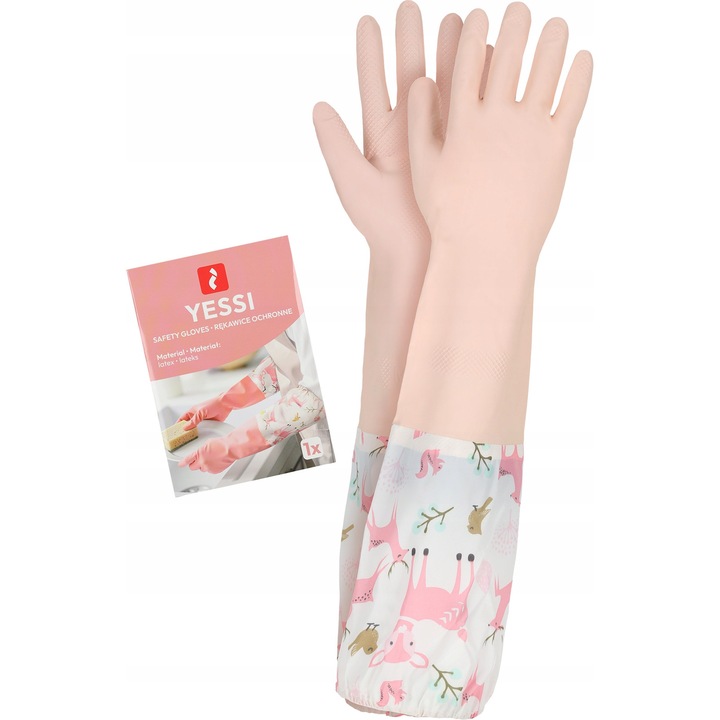 Manusi de uz casnic din latex, Reis, lungime 48cm, manseta din nylon, set 12 perechi