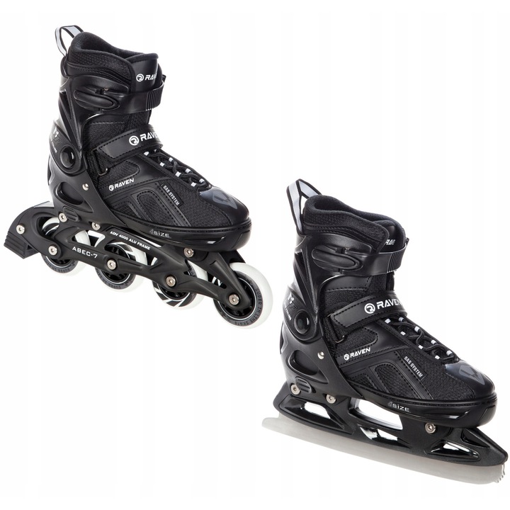 Role 2 in 1 RAVEN Pulse Black 40-43, dimensiune reglabila 25,5x28cm, roti PU 76mm, aluminiu