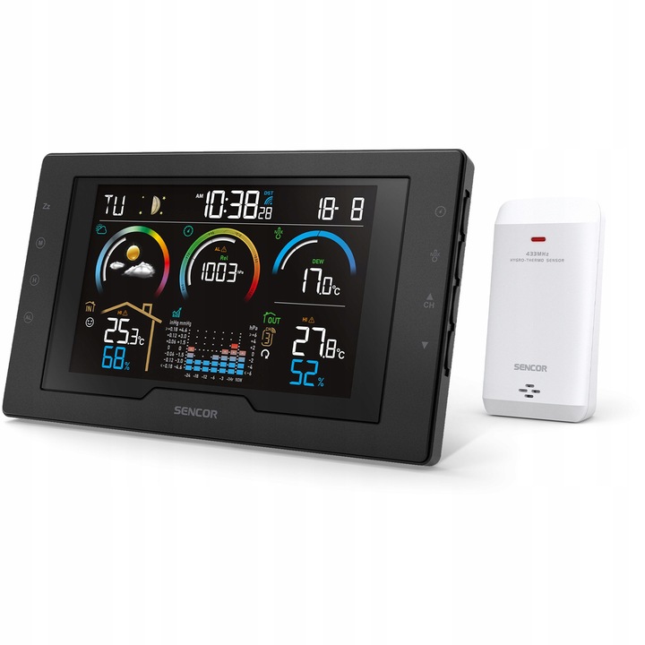 Метеорологична станция Sencor SWS 8000, 5,7" LCD дисплей, измерване на температура и влажност, комплект с 1 сензор