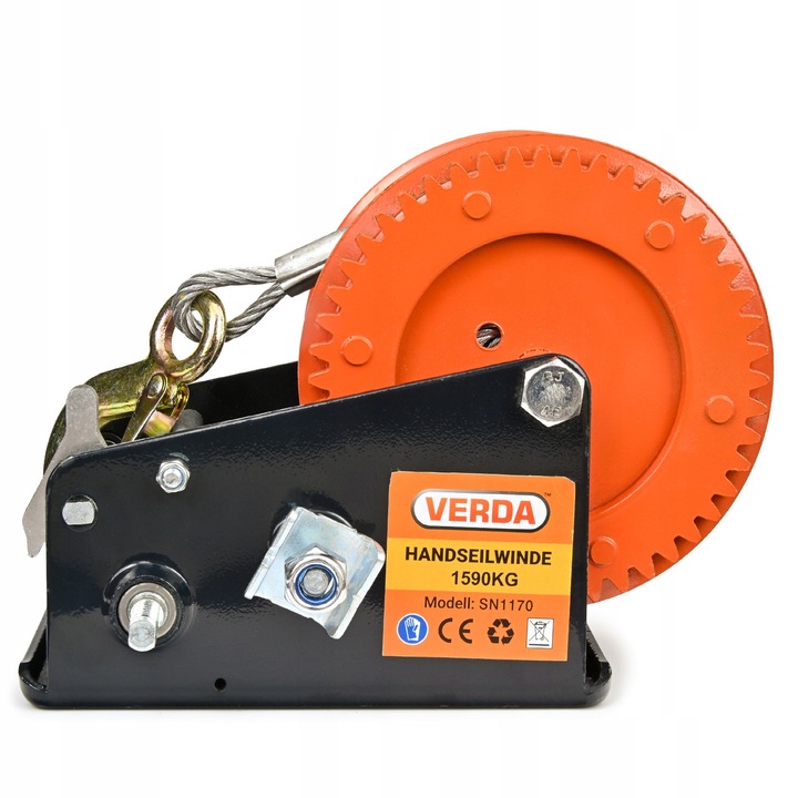 Winch manual cu manivela Verda 1588 kg, 10 m, 5,5 mm, cu husa de transport