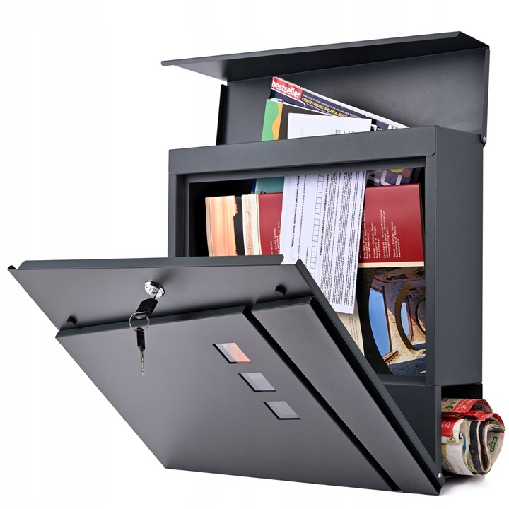 Cutie postala Verda, antracit, 37x37x10,5cm, cu suport pentru ziare, set complet de montaj