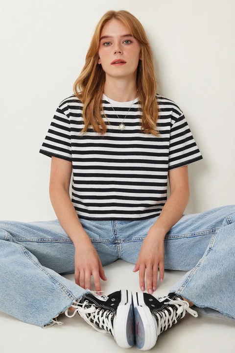 Tricou dama Happiness Istanbul, negru\alb