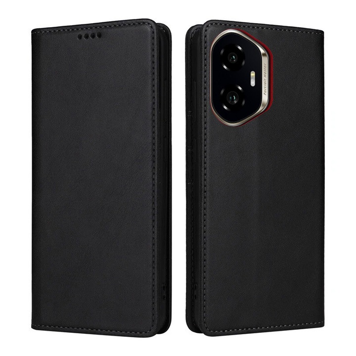 Husa pentru Honor 300 Daden® Flip Leather Deluxe, Antisoc, Inchidere magnetica, Buzunar card, Calitate Premium, Negru