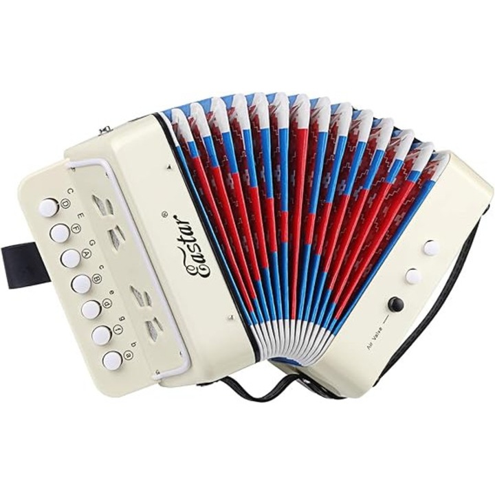 Acordeon Eastar cu 10 butoane, instrument muzical educativ pentru copii, acordeon usor complet functional, alegere ideala de cadou de Ziua Copilului, alb