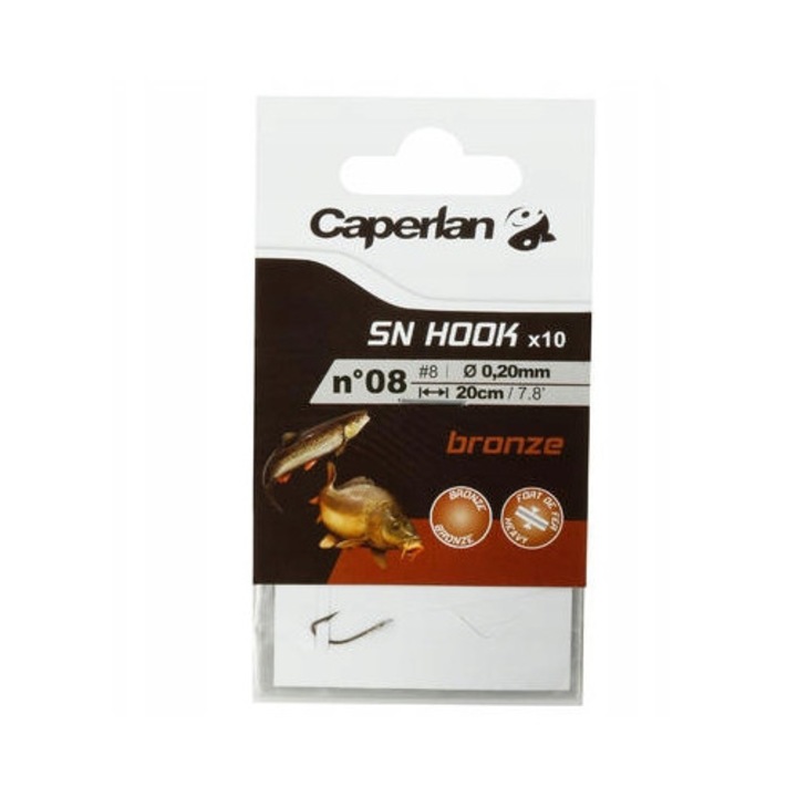 Caperlan horgok, 10 darabos szett, 20 cm-es zsinórral, 2-22-es méret, bronz