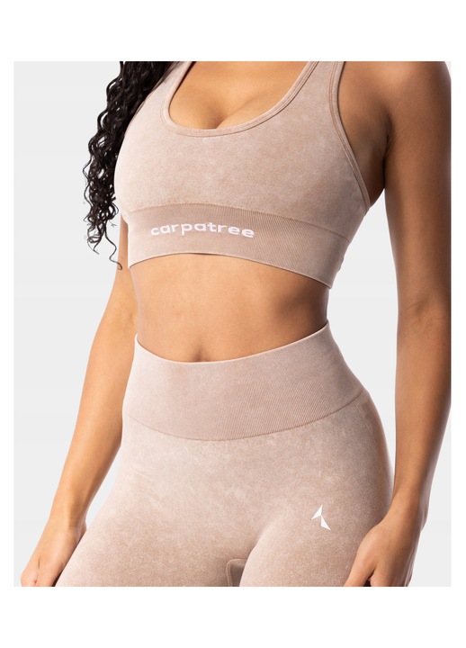 Bustiera sport Carpatree Yasmine, suport ridicat, decupaj spate, bej, material elastic, XS INTL