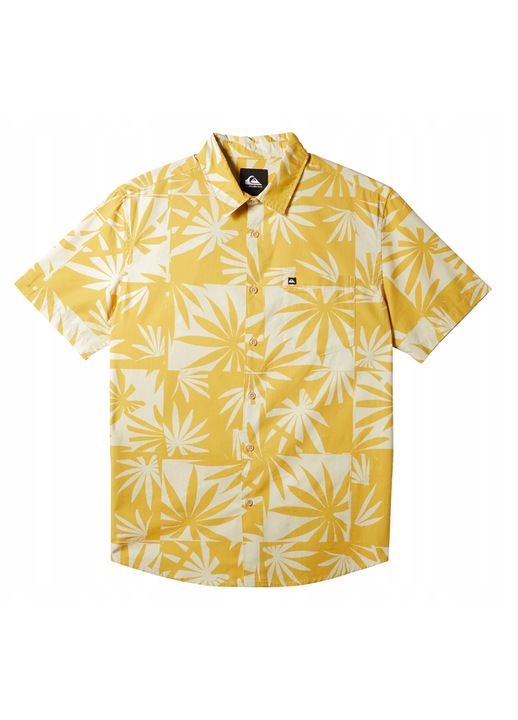 Мъжка риза Quiksilver Apero, жълто/бяло, органичен памук, къс ръкав, L INTL