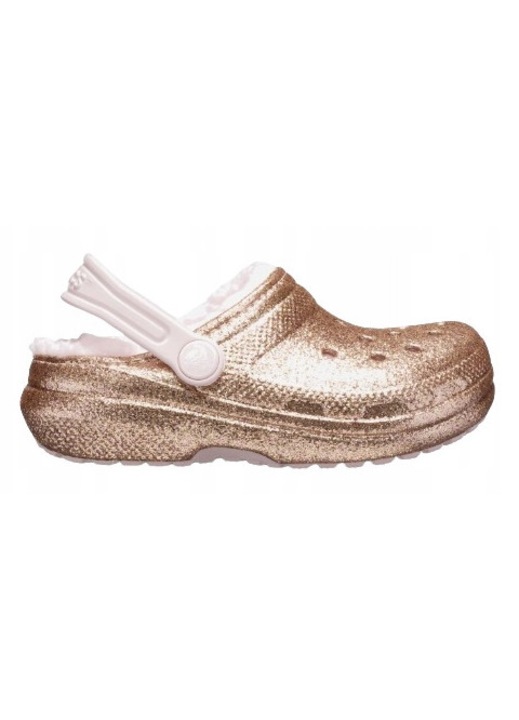 Crocs Classic Lined Glitter gyerek papucs, arany/világos rózsaszín, textil anyag