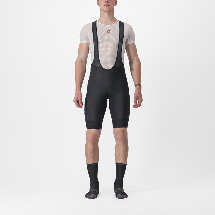 Pantaloni scurti de ciclism Castelli Unlimited Cargo, negru, cu bretele, cu buzunare, Lycra, L INTL