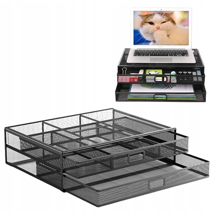 Suport metalic pentru monitor cu 2 suflade, Aptel, negru, 40x29,5x11,5cm