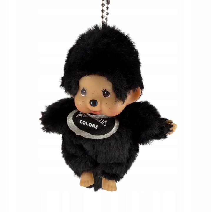 Breloc cu mascote Monchhichi, negru, 10-12cm, material plusat, metalic
