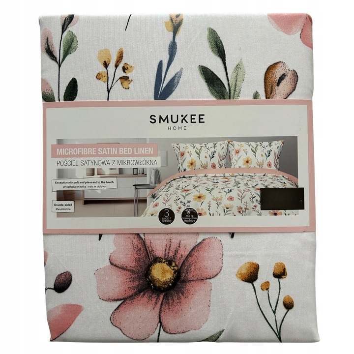 Lenjerie de pat Smukee, satinat, flori colorate, 220x200cm