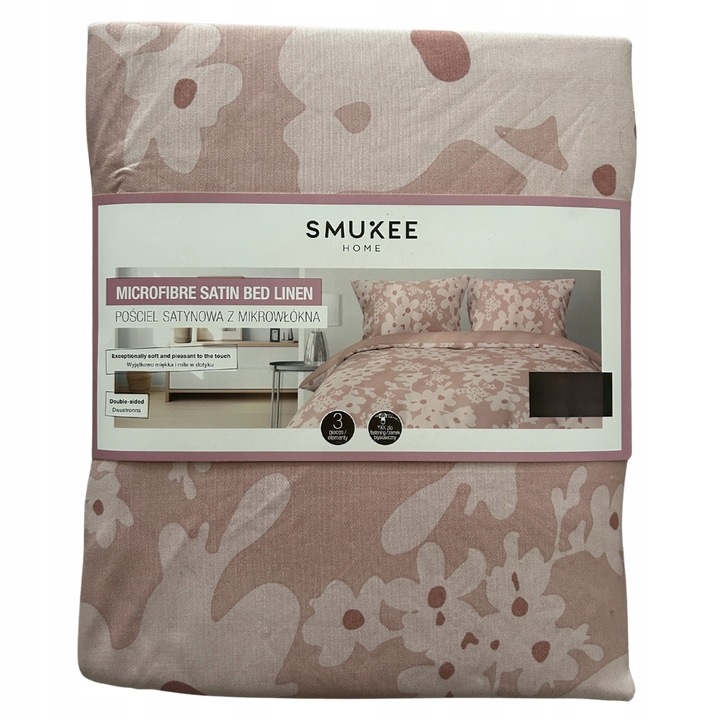 Lenjerie de pat Smukee, satinat, roz cu flori, 220x200cm