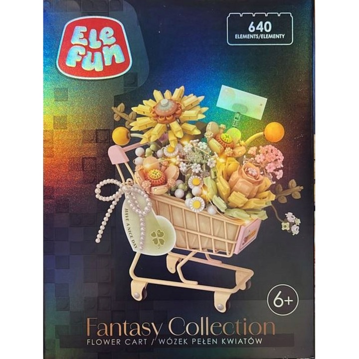 Seturi de constructie, Elefun, Wozek Pelen Kwiatow, 640 elemente, roz