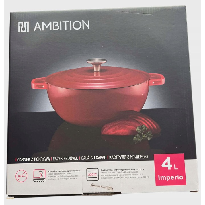 Ambition Imperio edény 4l, 26,5cm, fedővel, sütőbe 220C-ig