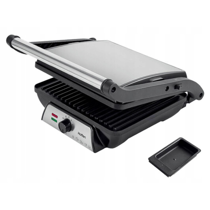 Gratar electric HOFFEN, 2000 W, placi antiaderente, negru, set 2 elemente