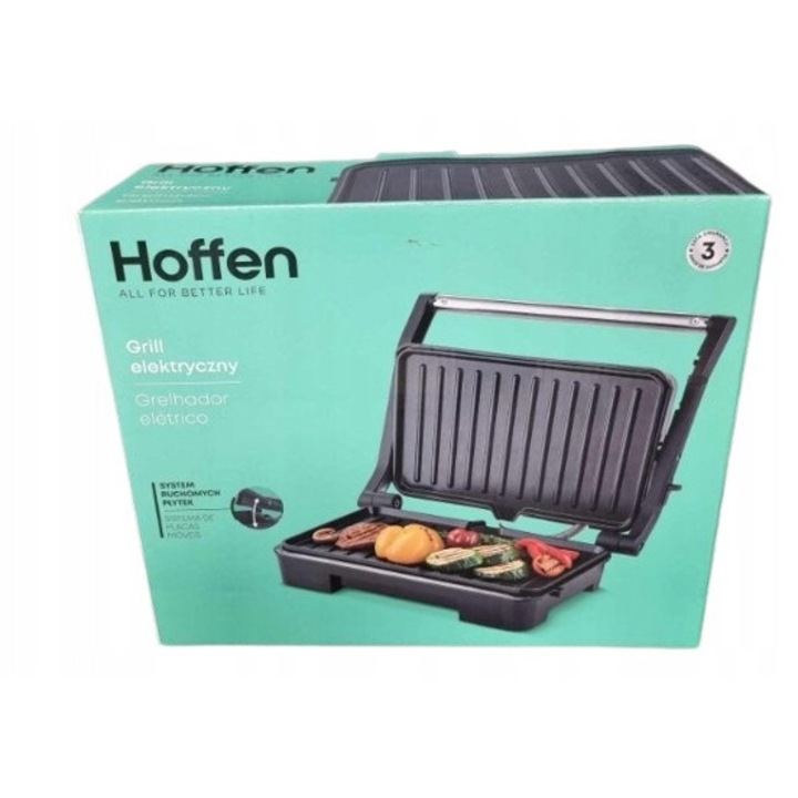 Gratar electric Hoffen SG-4433, 800-1000 W, negru, suprafata antiaderenta, deschidere 180°
