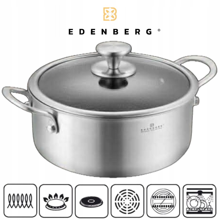 Oala Edenberg 20cm, 3.6L, inox, cu capac, strat antiaderent hexagonal
