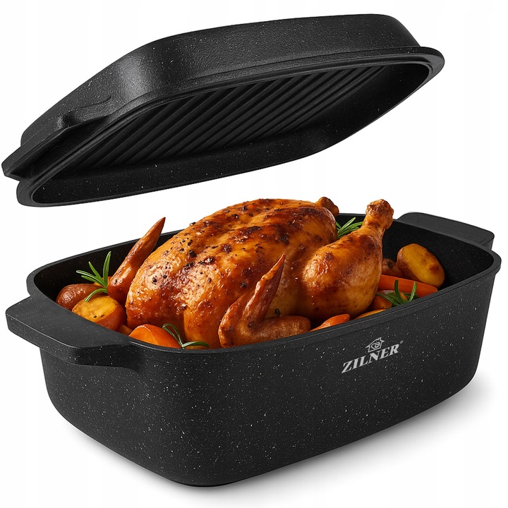 Tigaie Zilner ZL-1116, 9L, marmura, 32x22x18cm, 2 in 1, pentru cuptor si plite inductie/gaz