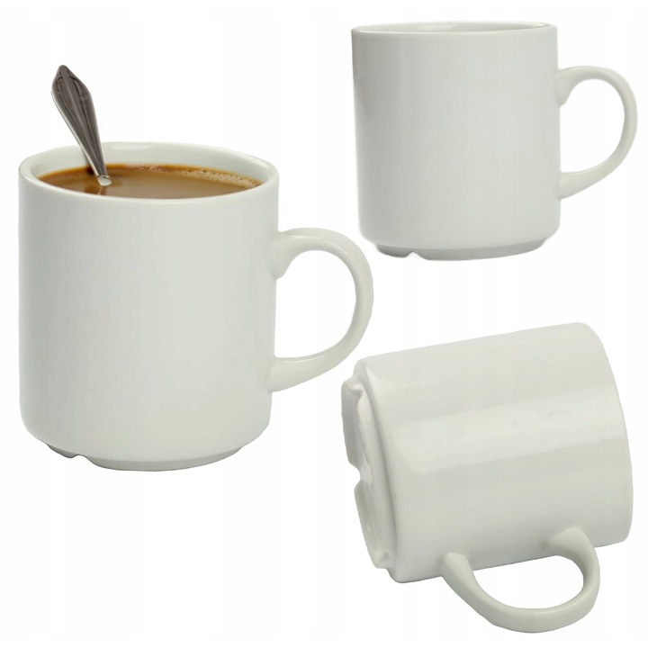 Set 12 cani din portelan alb 250ml cu ureche pentru cafea si ceai