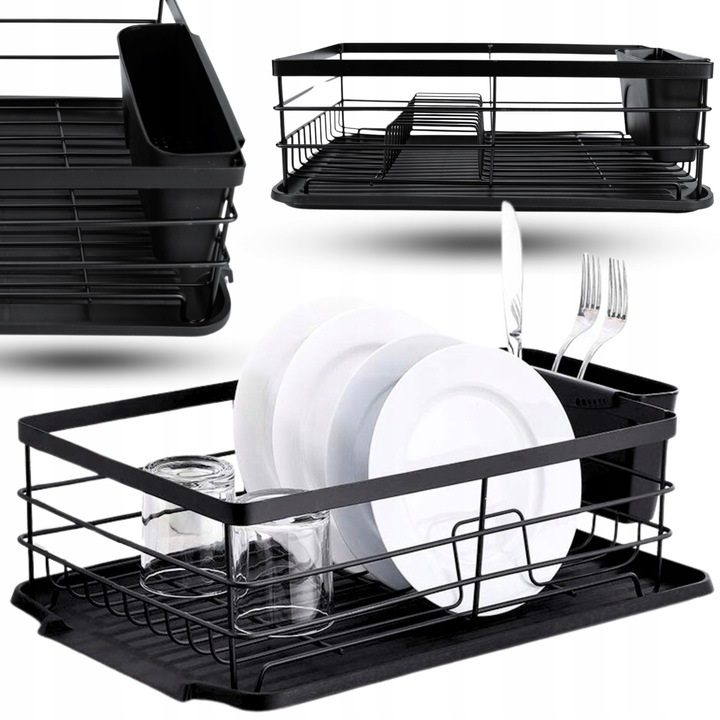 Scurgator vase Karl Hausmann, metal negru, 44,5x31,5x15cm, cu suport pentru tacamuri, design modern