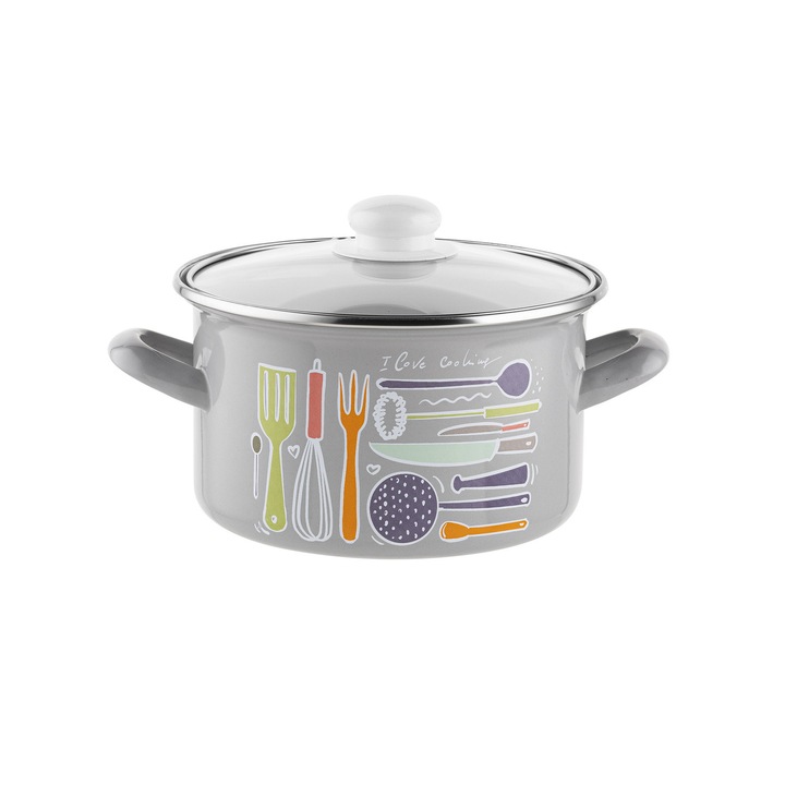 Emalia Pleszew Staffio lábas 18cm 2.6L szürke, indukciós, gáz