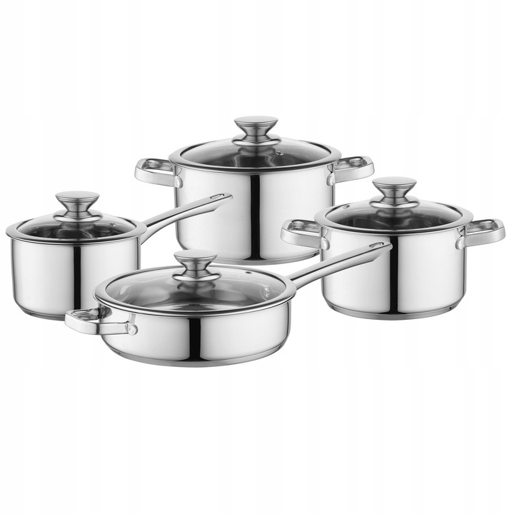 Set oale Florina Dover 8 elemente inox, 2 oale 2,3l si 3,1l, cratita 1,7l, tigaie 24cm