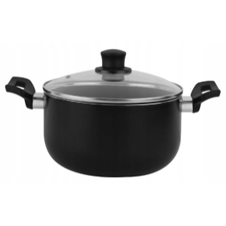 Oala aluminiului Florina Calina 20cm 2,5L, neagra, cu capac, pentru toate tipurile de plite