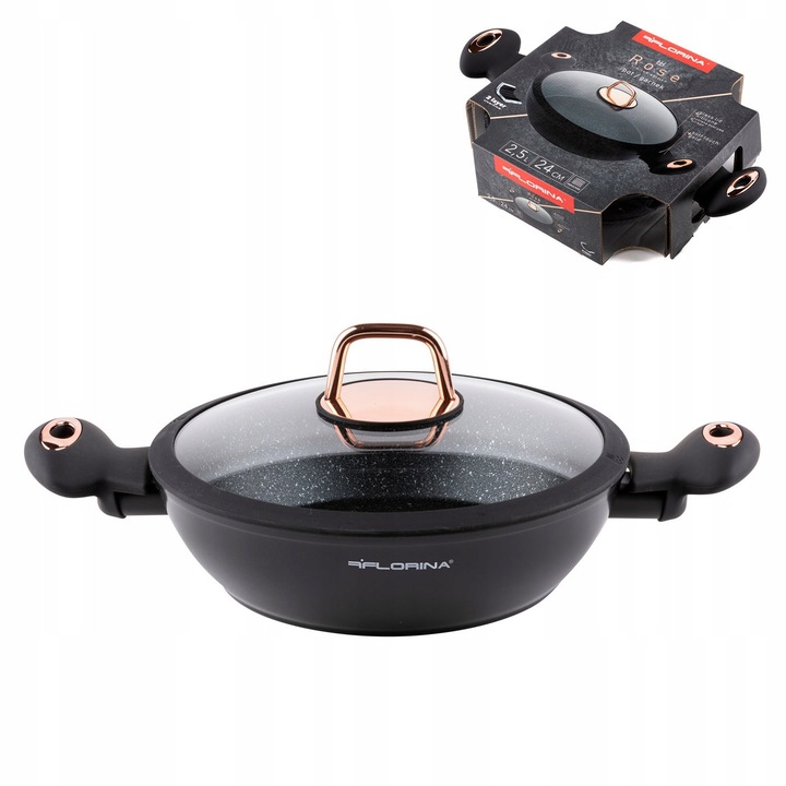 Oala Florina 24cm 2.5L aluminiu roz, pentru inductie si gaz