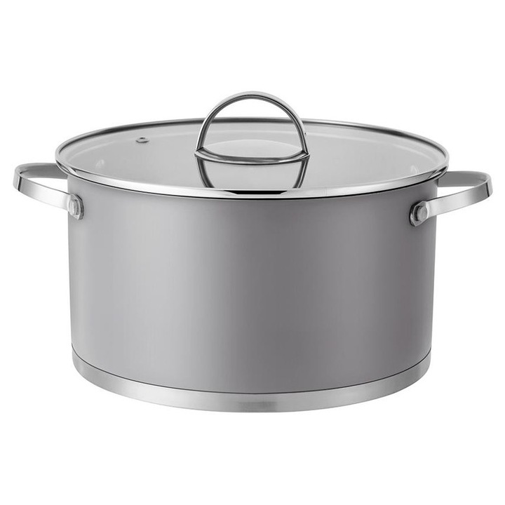 Oala din otel inoxidabil Florina Pepe 20cm 3L cu capac din sticla, design modern, culoare intensa