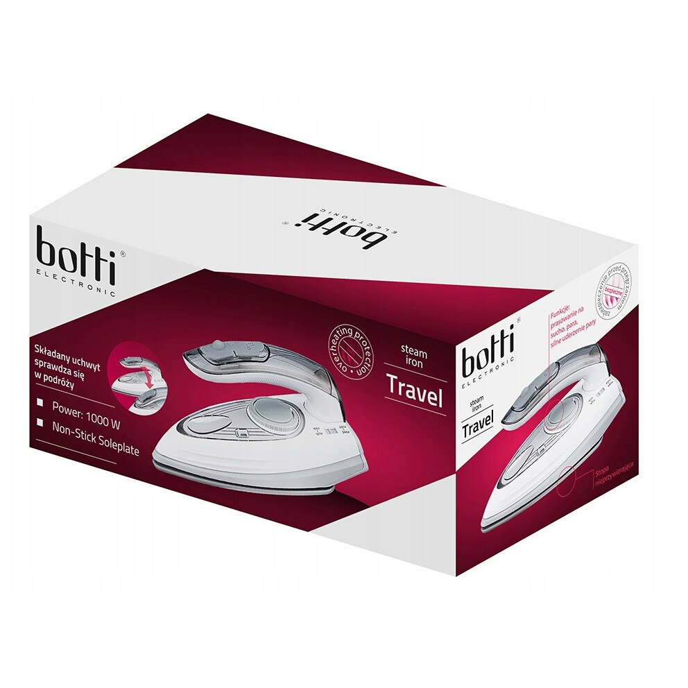 Fier de calcat portabil Botti, 1200W, functie de abur, maner pliabil, 50ml, 1,9m