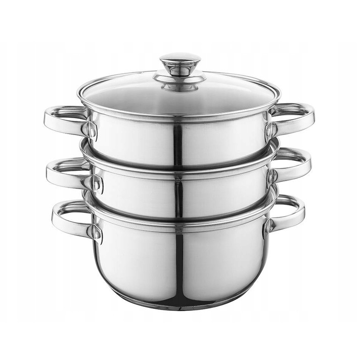 Oala de gatit la aburi Florina Steamer 20cm, set 4 piese, otel inoxidabil