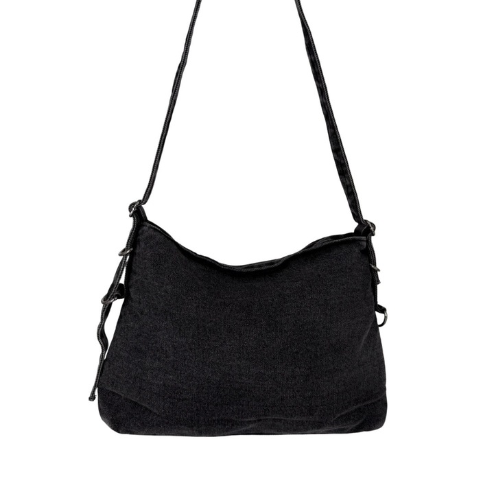 Geanta dama grafit denim, 40x30 cm, cu ramitca reglabila, model modern